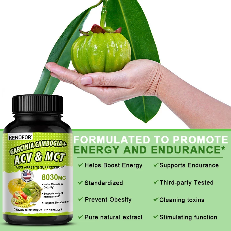 Garcinia Cambogia + ACV & MCT - Fast Appetite Suppressant - Fat Burner for Men and Women, Helps Cleanse, Detoxify and Metabolize