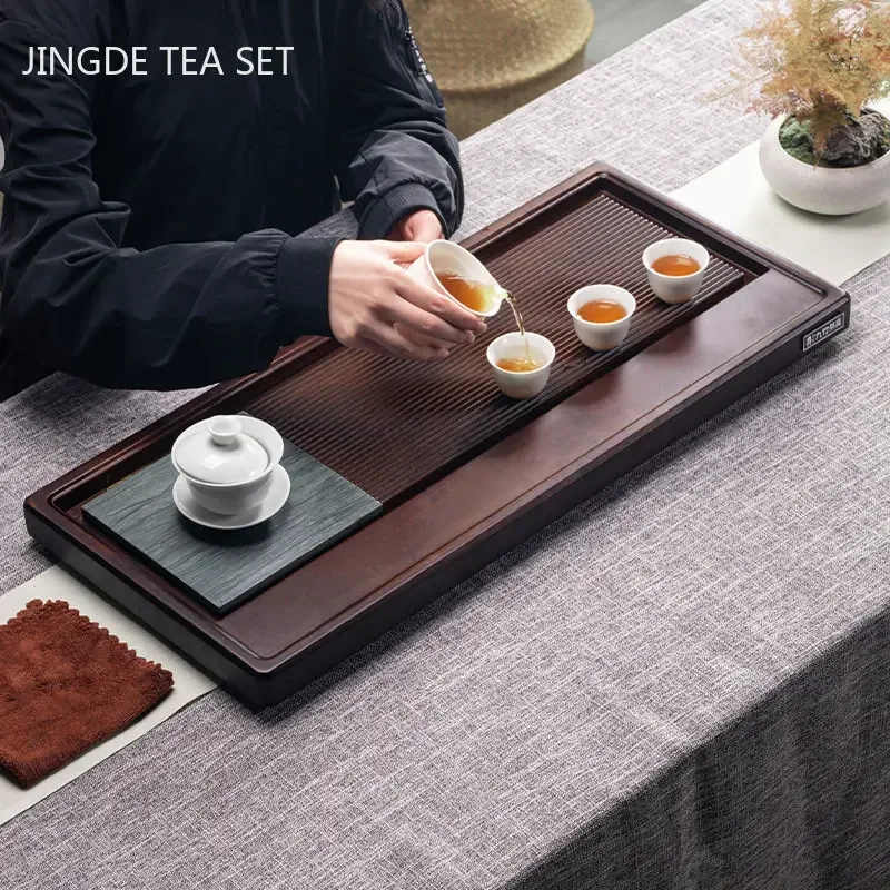 Natural Bamboo Tray Rectangular Drain Tank Tea Tray Living Room Tea Trays Decorative Chinese Teaware Tools Large Size Tea Table