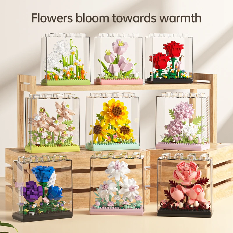 

Mini Flower Building Blocks Kit DIY Acrylic Artificial Bouquet Bricks Home Office Desk Decor Creative Birthday Gift Toy