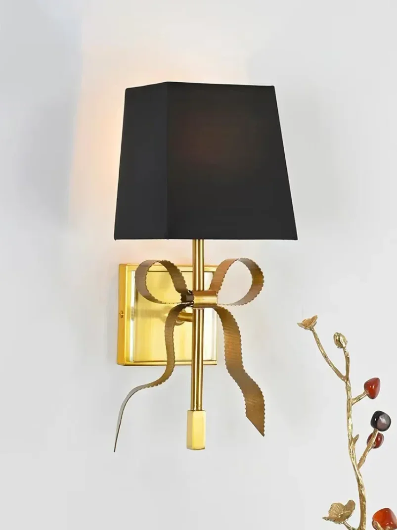 

Modern Bedroom Retro Bow Bronze Ribbon Black/Gold LED Wall Lamp Living Room Study Interior Decoration Fabric Shade Wall Lamp