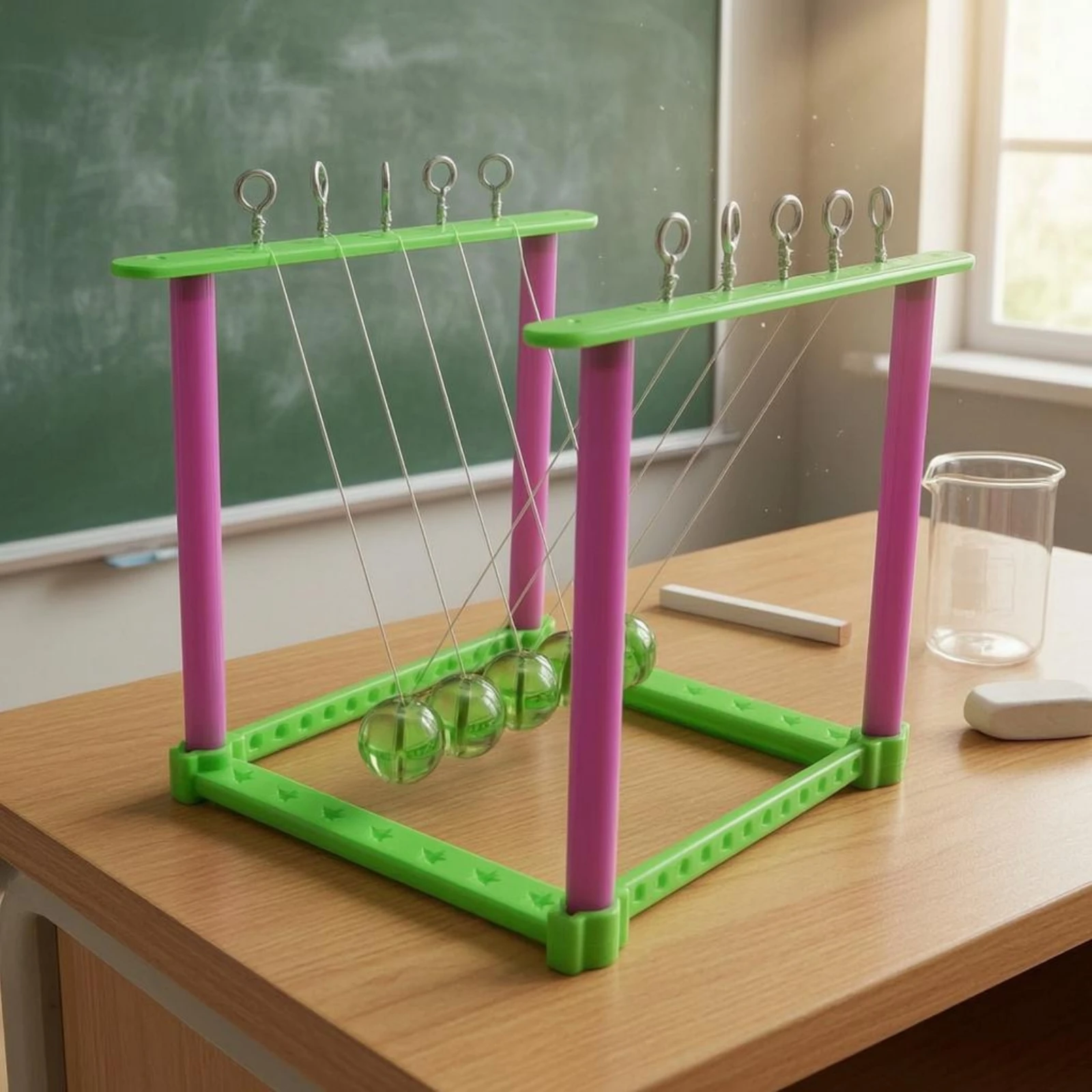 Newton's Cradle Collision Demonstration Science Toy Tabletop Science Model Educational Suspended Ball Model Green Plastic