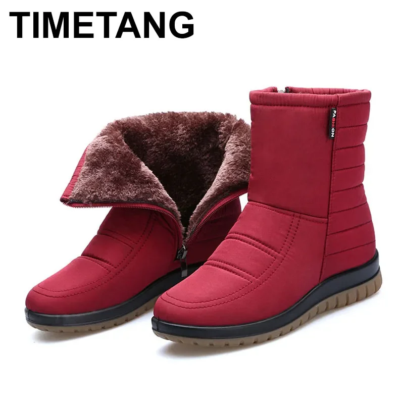 TIMETANGPromotion Women\'s Snow Boots Woman Ankle Platform Wedges Fashion Slip-on New Winter Plus Velvet Waterproof WarmShoesE925