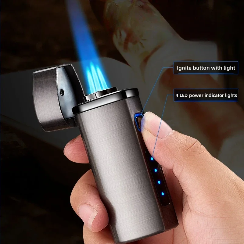 2025 Touch Sensing Cigar Ligher Metal Outdoor Windproof Electric USB Lighter Turbo 3 Torch Blue Flame Jet Cigar Tool Gas Lighter