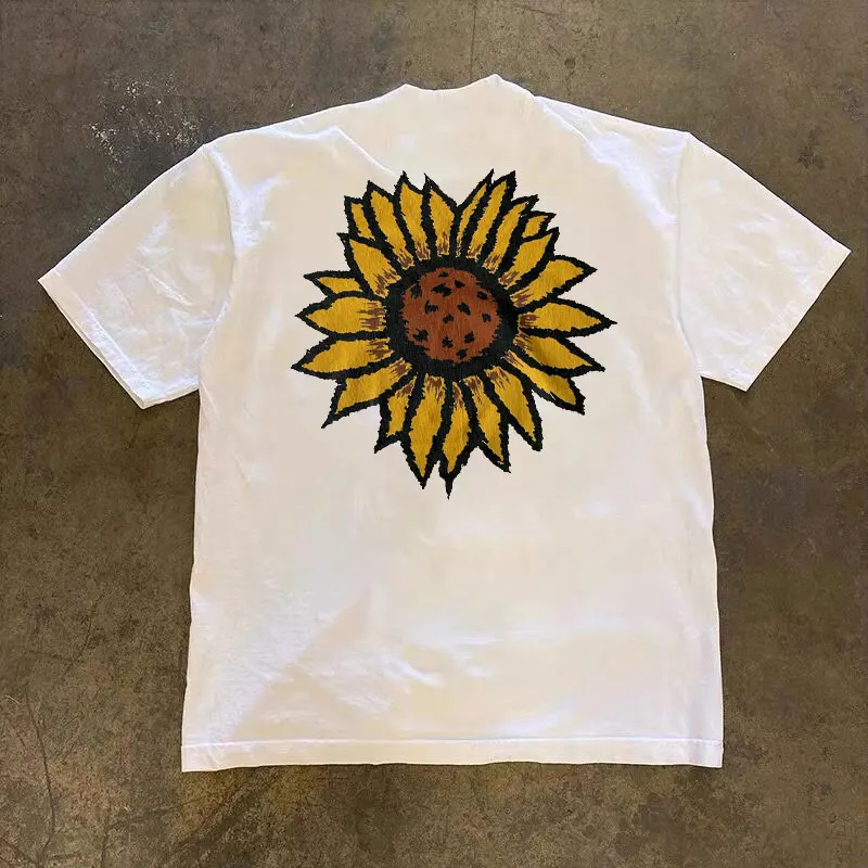 Pure Cotton Short Sleeve T-Shirt Double Thread Loose Fit Unisex Summer Breathable Casual American Retro Style for Couples