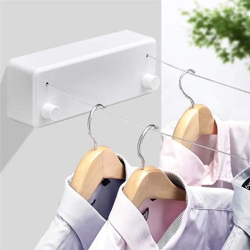 THIVN-Stainless Steel Retractable Clothesline With Adjustable Double Rope String Wall Mounted Heavy Duty, Hotel Style Method