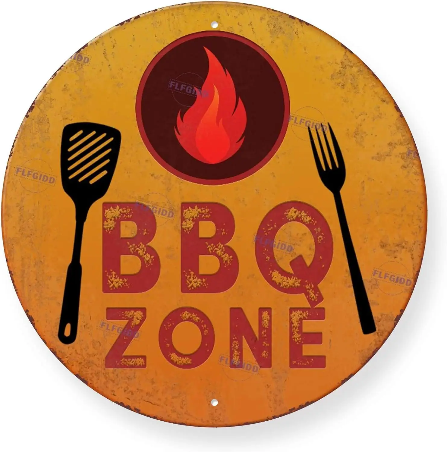 Round Metal Poster Signs BBQ Zone Round Metal tin Sign Home Office Decorations 12.00