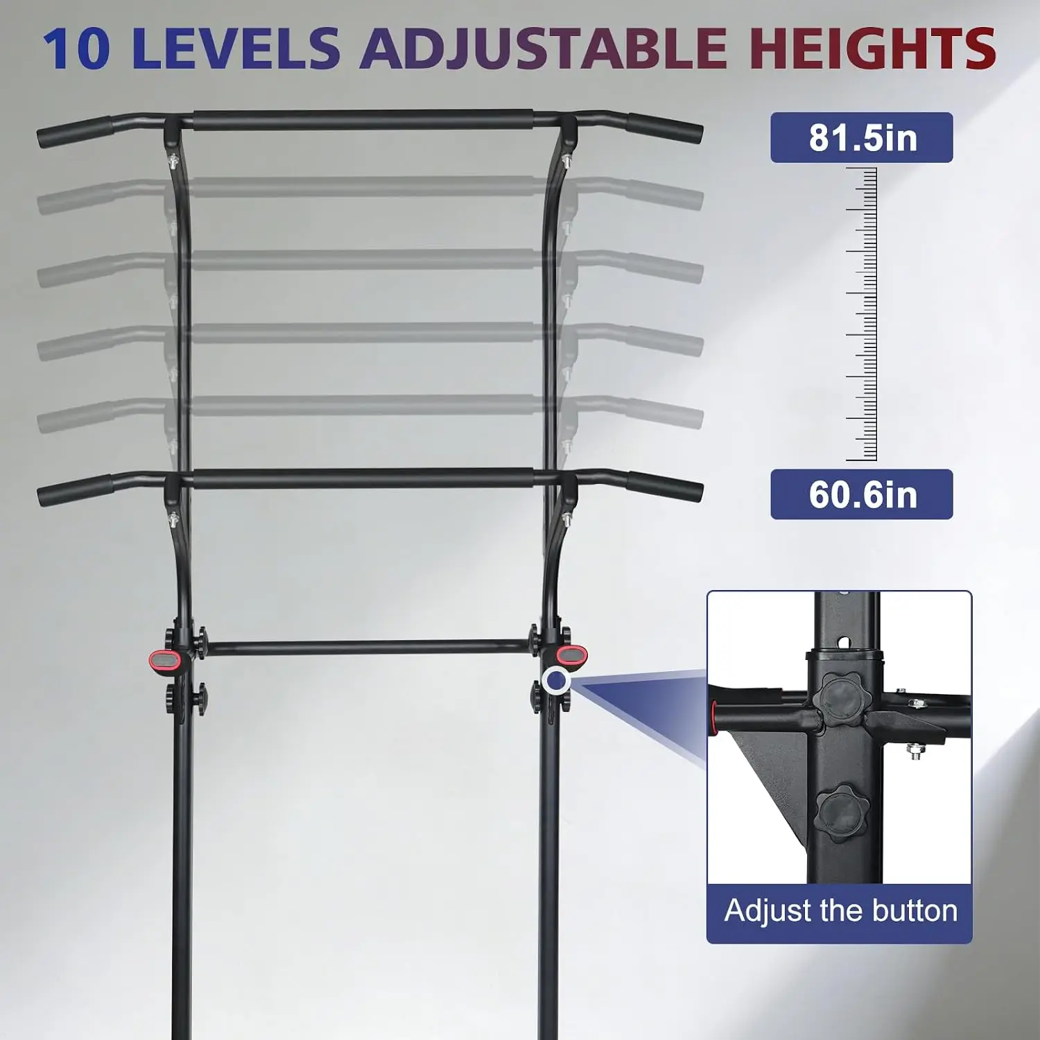 Heavy Duty Adjustable Height Dip Station with Pull Up Bar, Multi-Function Full Body Strength Training Workout Equipment for Tricep Dips, Home Gym Fitness