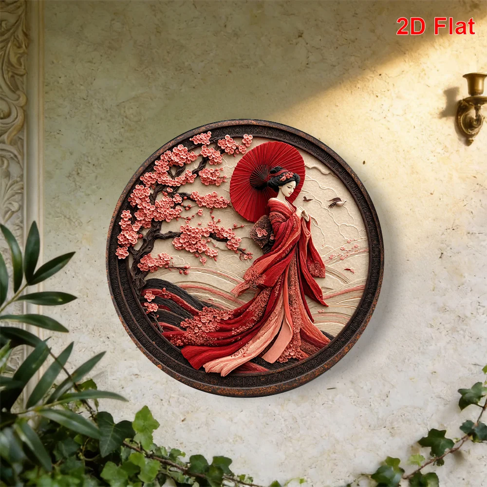 Vintage Japanese Cherry Blossom Umbrella Pattern Metal Tin Sign ，Retro Wall Decor For Garage Bar Cafe Home Kitchen Wall Art Gift