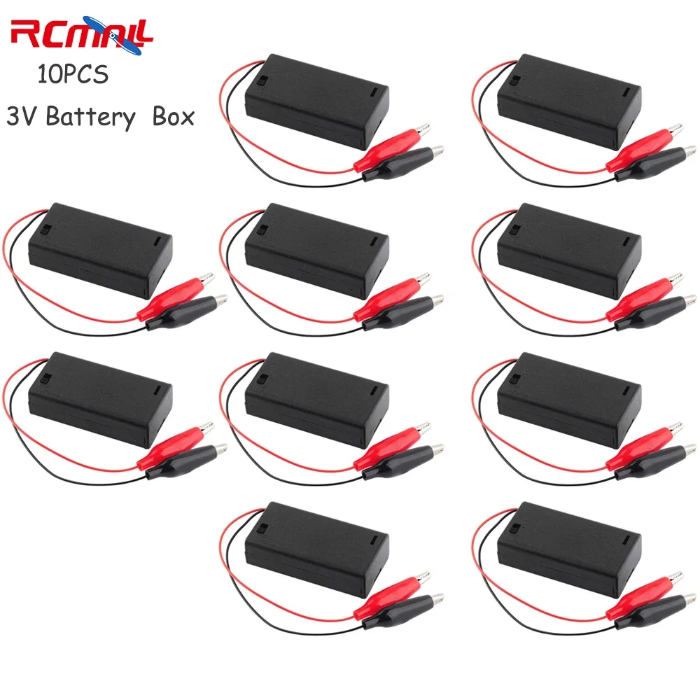 RCmall 10PCS 3V Battery Holder Storage Case with Alligator Clip for 2PCS 1.5V AA Battery Wired with ON/Off Switch Battery Box