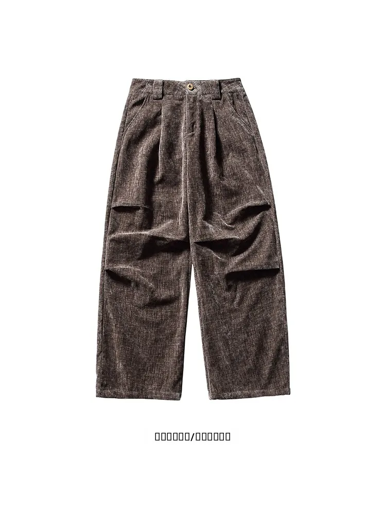 

Американские ретро-брюки свободного кроя с плиссировкой, широкие, длинные, однотонные, в стиле casual, для осени и зимы