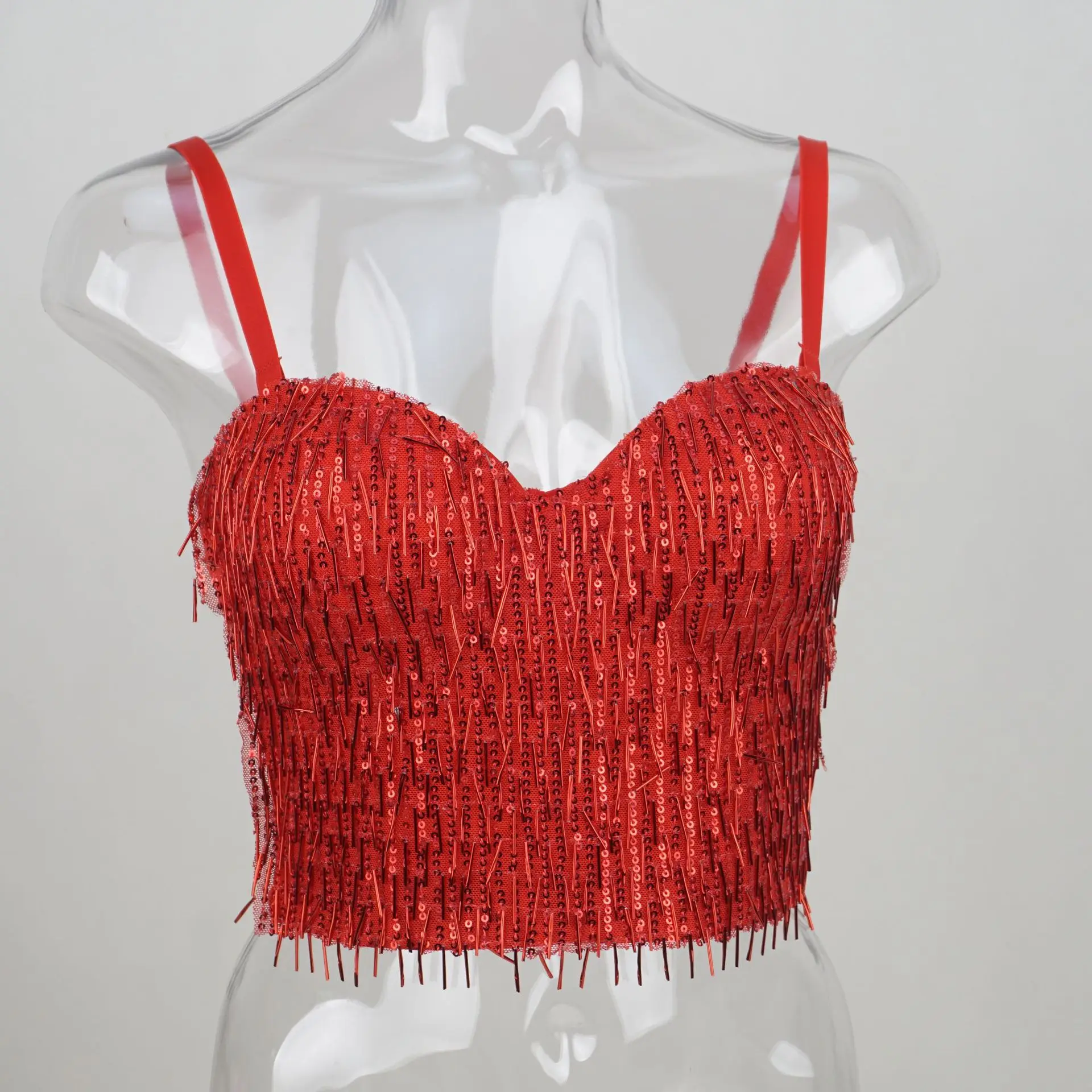 早春カーニバルダイナミックフリンジストラップフィッシュボーンコルセットナイトクラブフラッシュダイヤモンドスパンコール外側ビスチェトップ女性