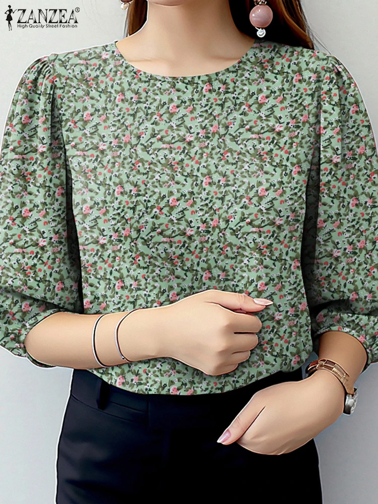 Elegant Women Floral Printed Blouses Summer Tops Tunic 2025 ZANZEA Casual Spring O Neck 3/4 Sleeve Work Blusas Bohemain Shirt