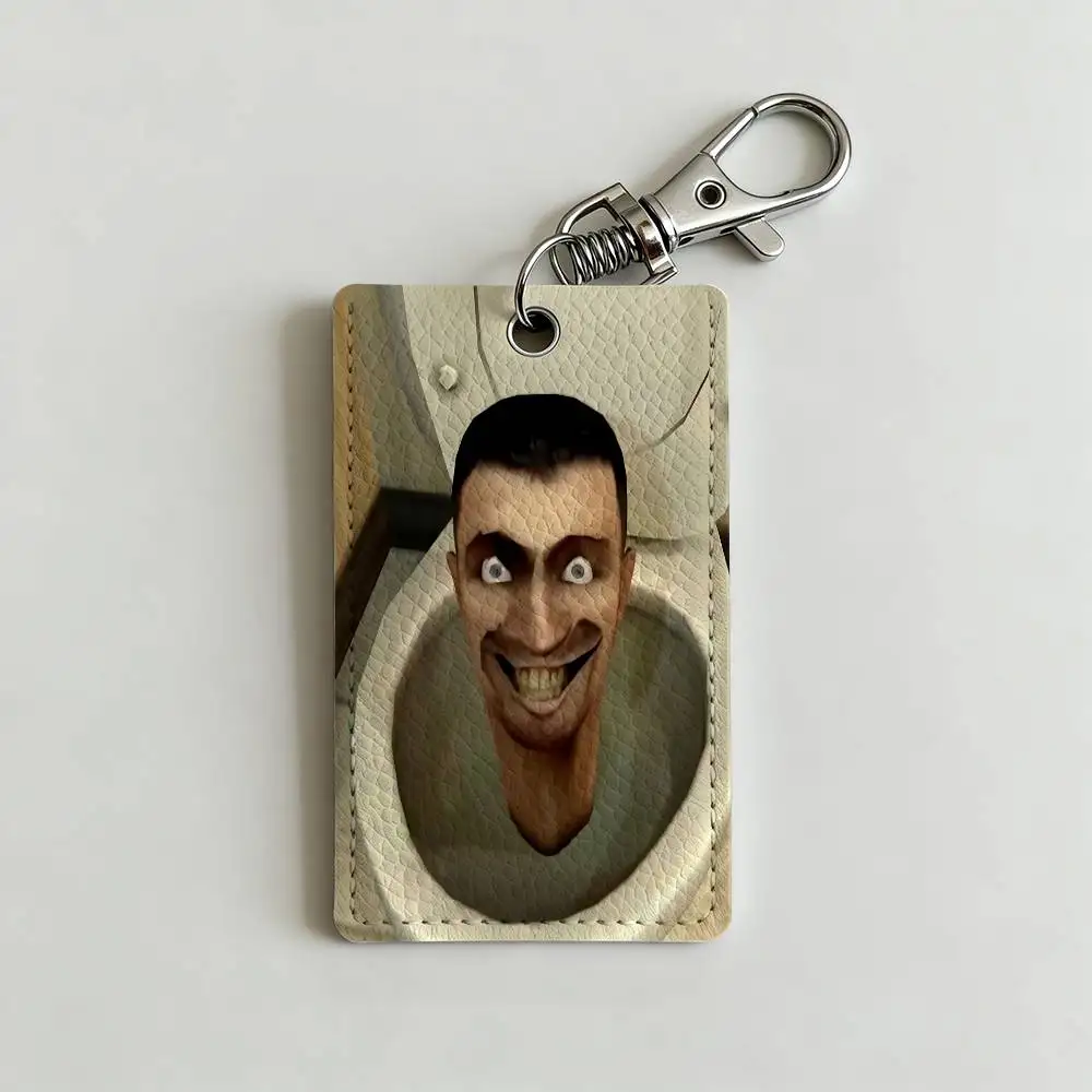 Funny S-Skibidi T-Toilet Card Holder Men And Womenn Universal Antirust Keychain Learther Access Drop Key Tag Ring