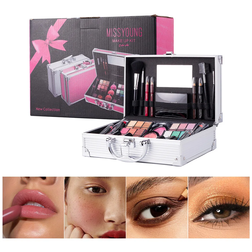 25pcs Full Makeup Set Professional Cosmetic Kit with Aluminum Storage Case Eyeshadow Lipstick Blush Brushes for Daily Use