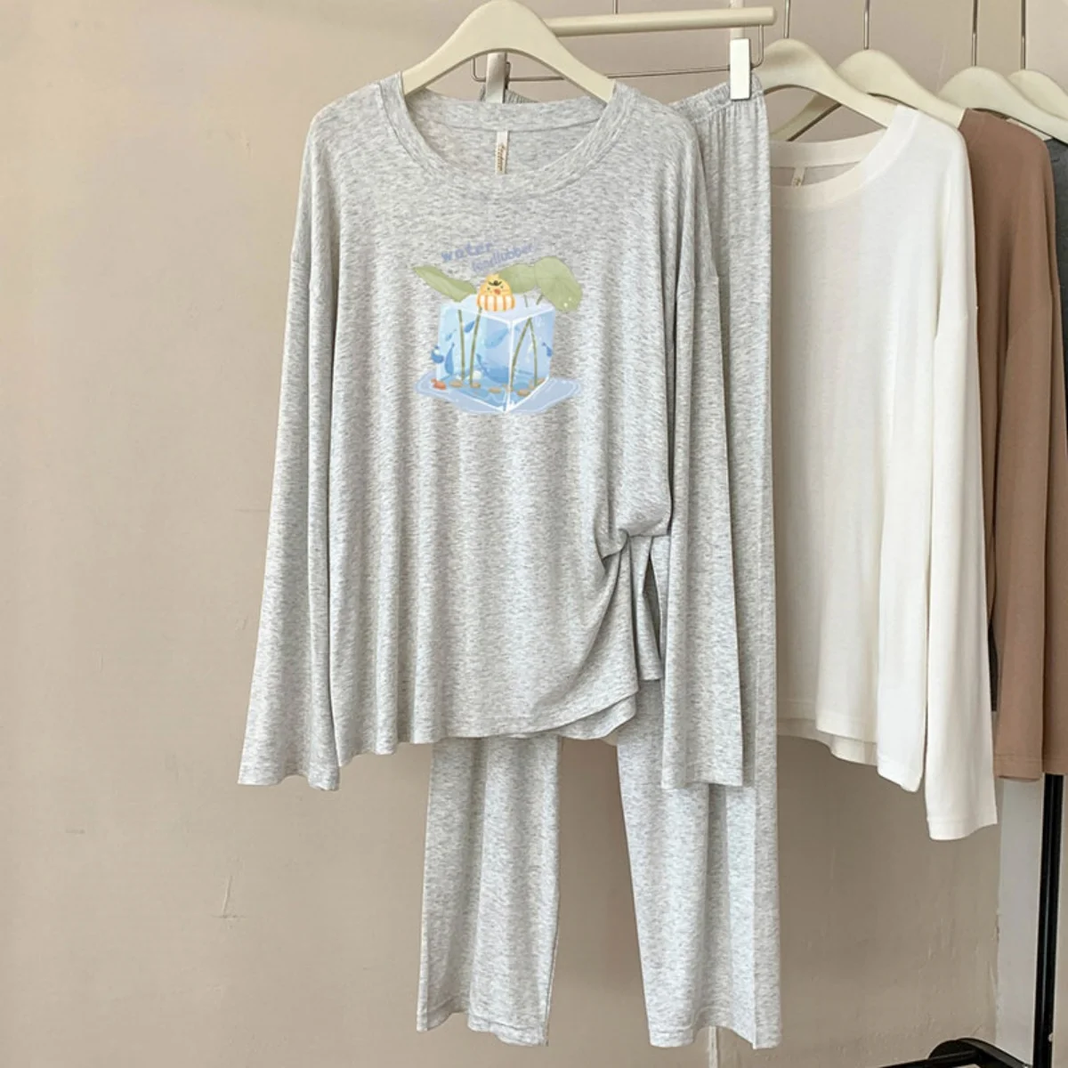 

A48 Modal Pajamas Women's Spring and Autumn New Casual Round Neck Long Sleeve Plaid Breathable Homewear Set