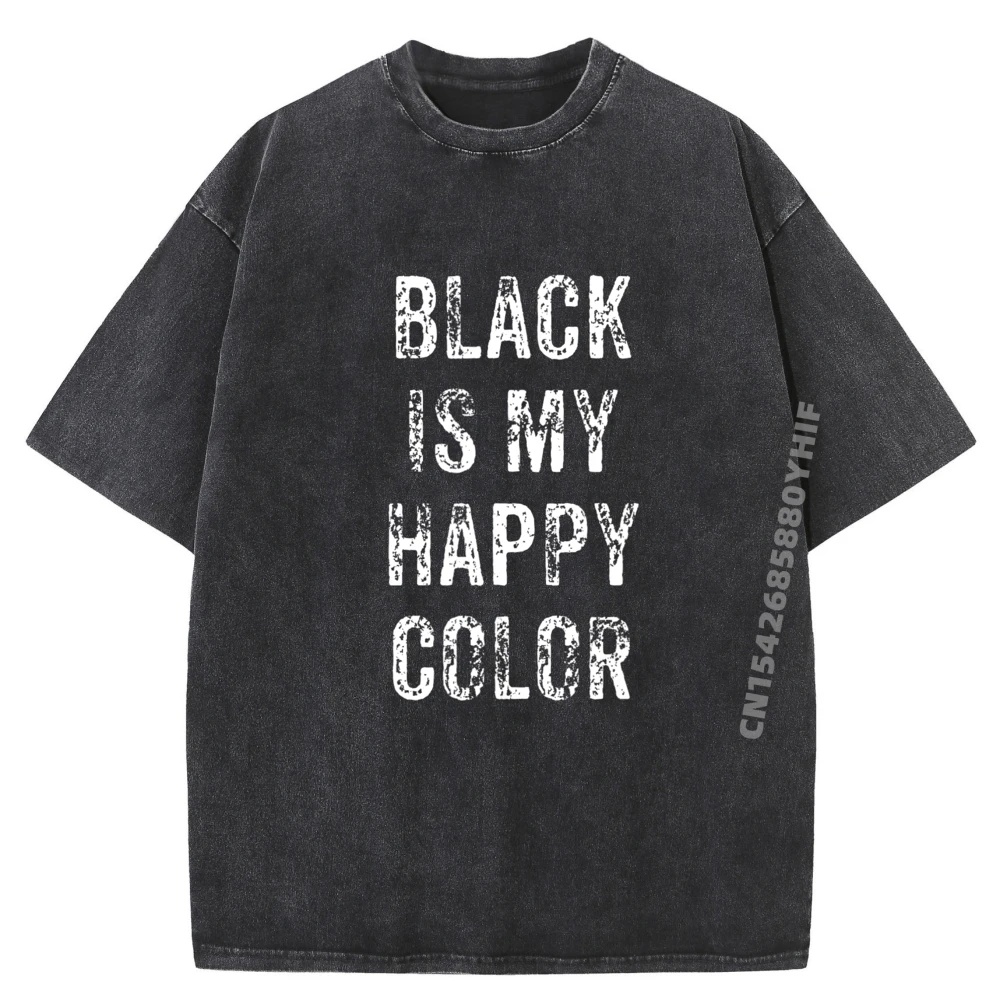 

Funny Black Is My Happy Color Goth Punk Emo Gift Plus Size Men Clothing Cotton Comfort Men's Loose Washed Shirt