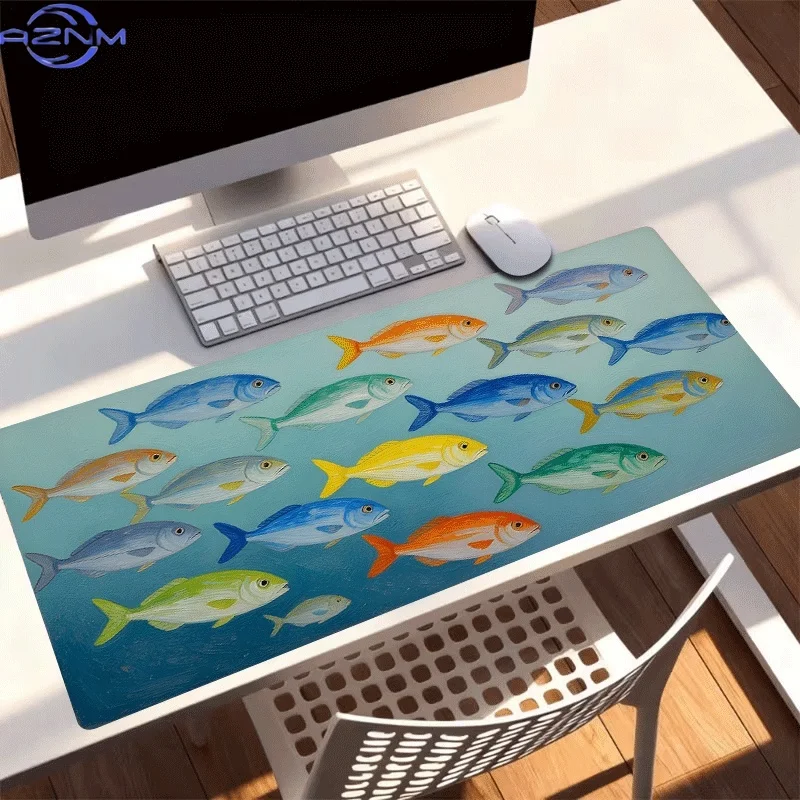 1pc Extra-Large, Non-Slip, Durable Desk Mat, Mouse Pad, Featuring Colorful Fish School, Rubber Base, for Office, Computer Decor,