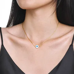 Women's Trendy Evil Blue Eye Pendant Necklaces Gift, Gold Color Stainless Steel Thin Chain Necklace Eyes Amulet Pendant Collar