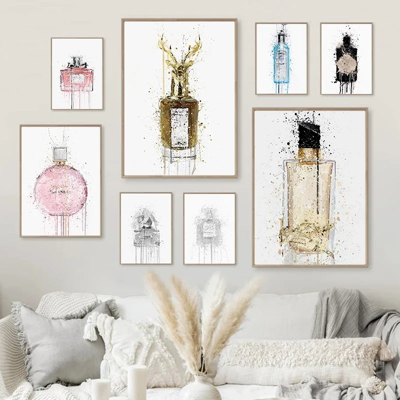 1PC frameless decorative art print,Abstract Graffiti Art Perfume Bottles Canvas Painting Fashion Luxury Wall Art Pictures For Mo