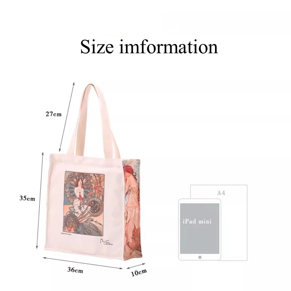 2024 Women\'s Monet Oil Paintings Canvas Bags Vintage Zipper Shopping Bag Large Capacity Handbag Eco Reusable Girls Books Bag