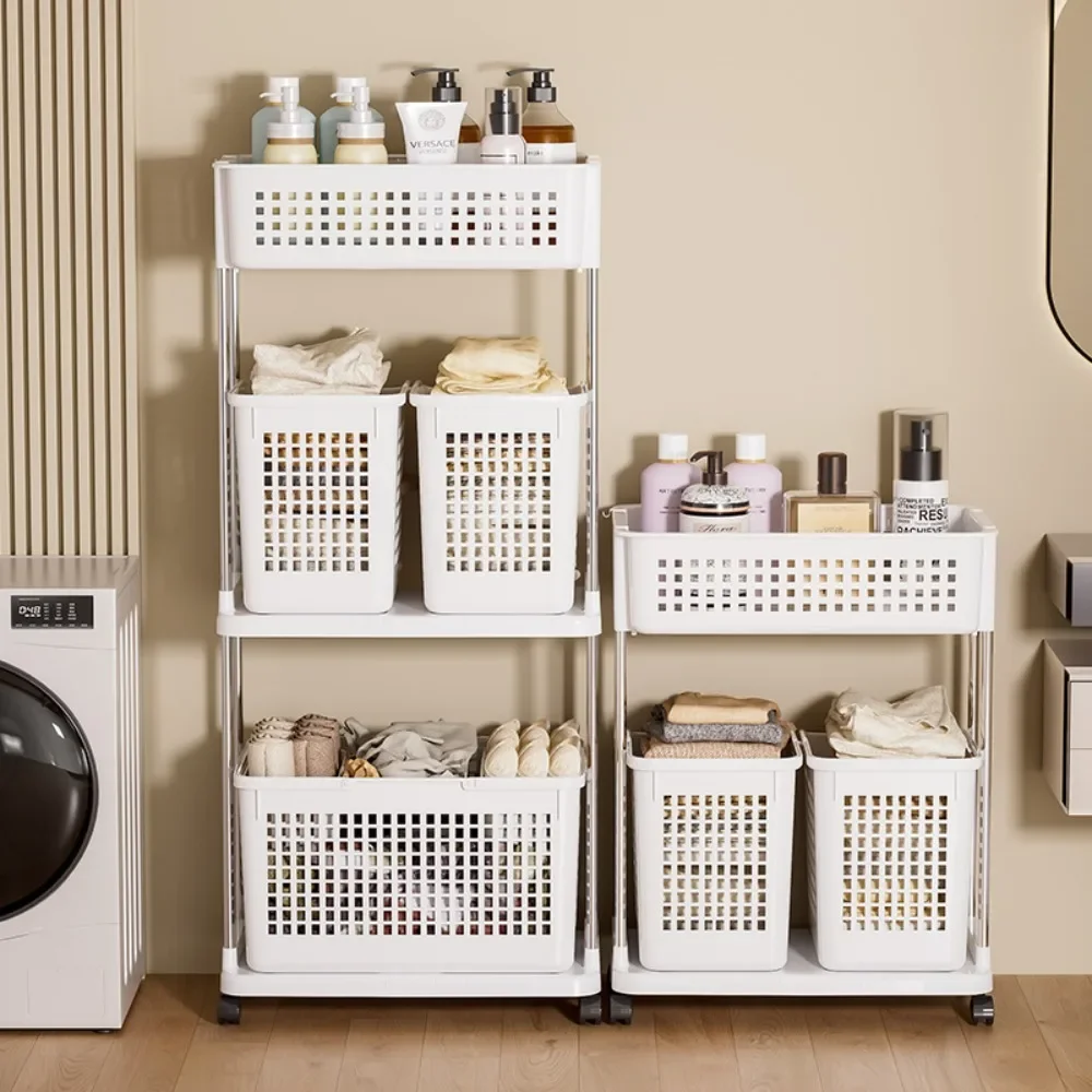 

Dirty Clothes Basket Household Laundry Storage Trolley Kitchen Rolling Organizer Shelf Toys Shelves Cloths Baskets Utility Cart