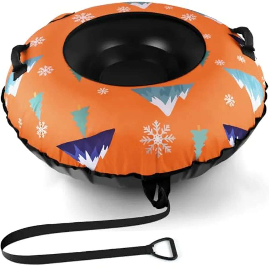 

48 Inch Snow Tube with Premium Canvas Cover and Towable Leash- Thicked Heavy Duty Inflatable Winter Snow Sled for Adult