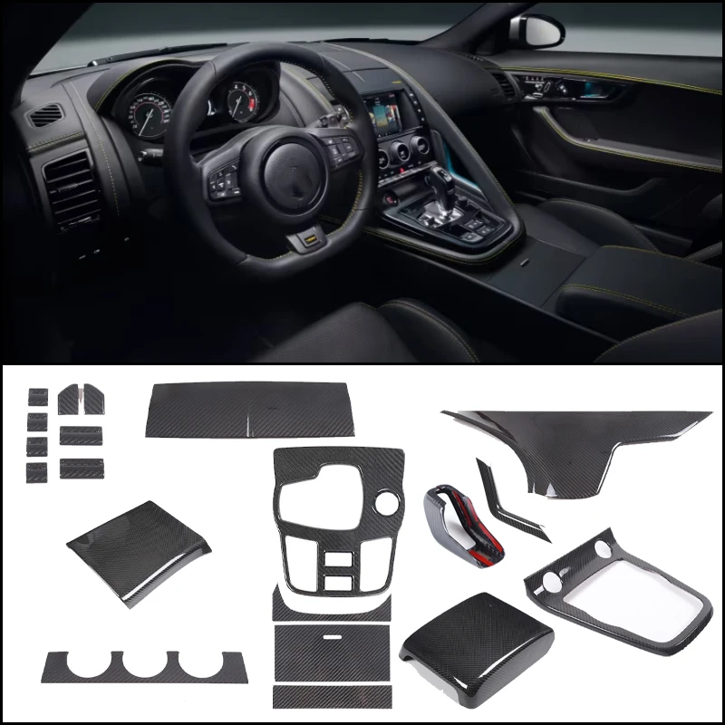 For Jaguar F-TYPE 2013+ LHD Real Carbon Fiber Interior Modification Central Control Decorative Stickers Car Accessories 11/12set