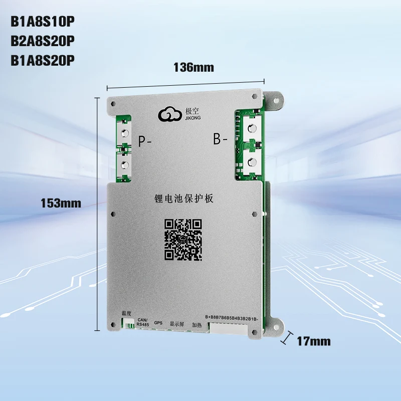 Jk Bms B1A8S10P 4S 5S 6S 7S 8S 100A 200A 12V 24V 36V 48V 60V 72V Active Balance Smart Bluetooth Lifepo4 Li-Ion Lto Battery