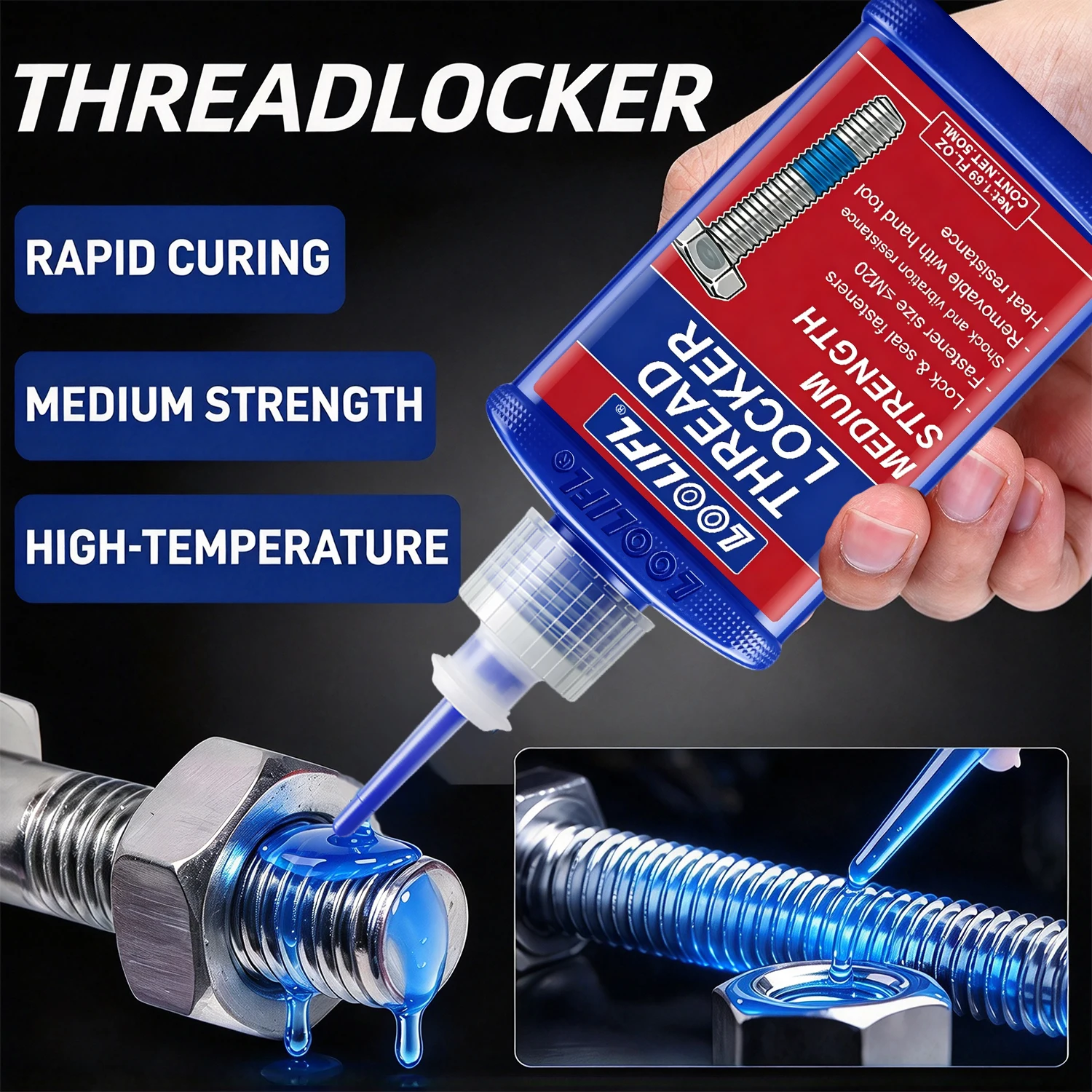 New 50ml 243 Threadlocker Medium Strength Blue Screw Glue Anaerobic Thread Lock Anti Loose Anti-Rust Sealant For Metal Bolt Nut