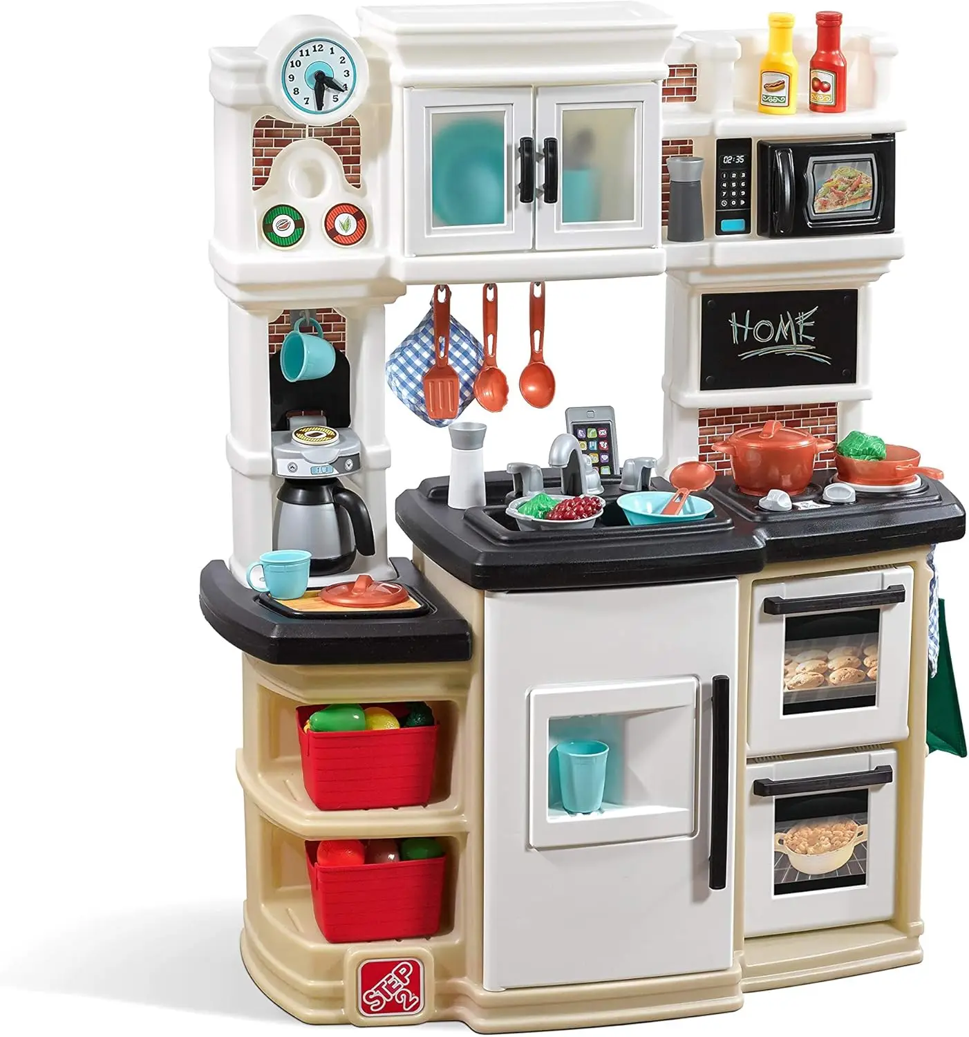 Great Gourmet Kitchen | Durable Kids Kitchen Playset With Lights & Sounds | Tan Plastic Play Kitchen