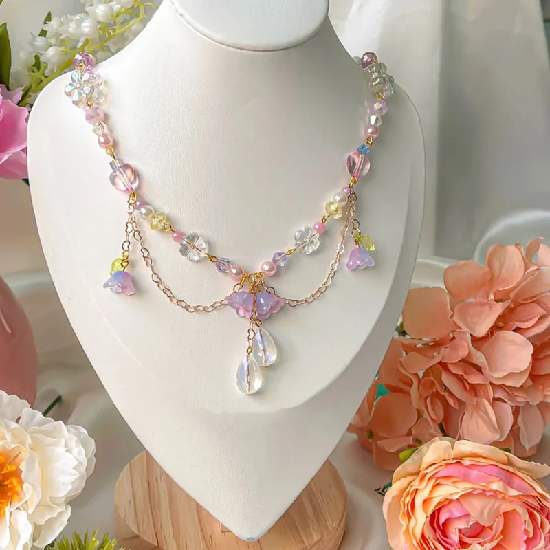 Lily Valley Necklace Fairy Flower Jewelry Earrings Set Cottagecore unique gift
