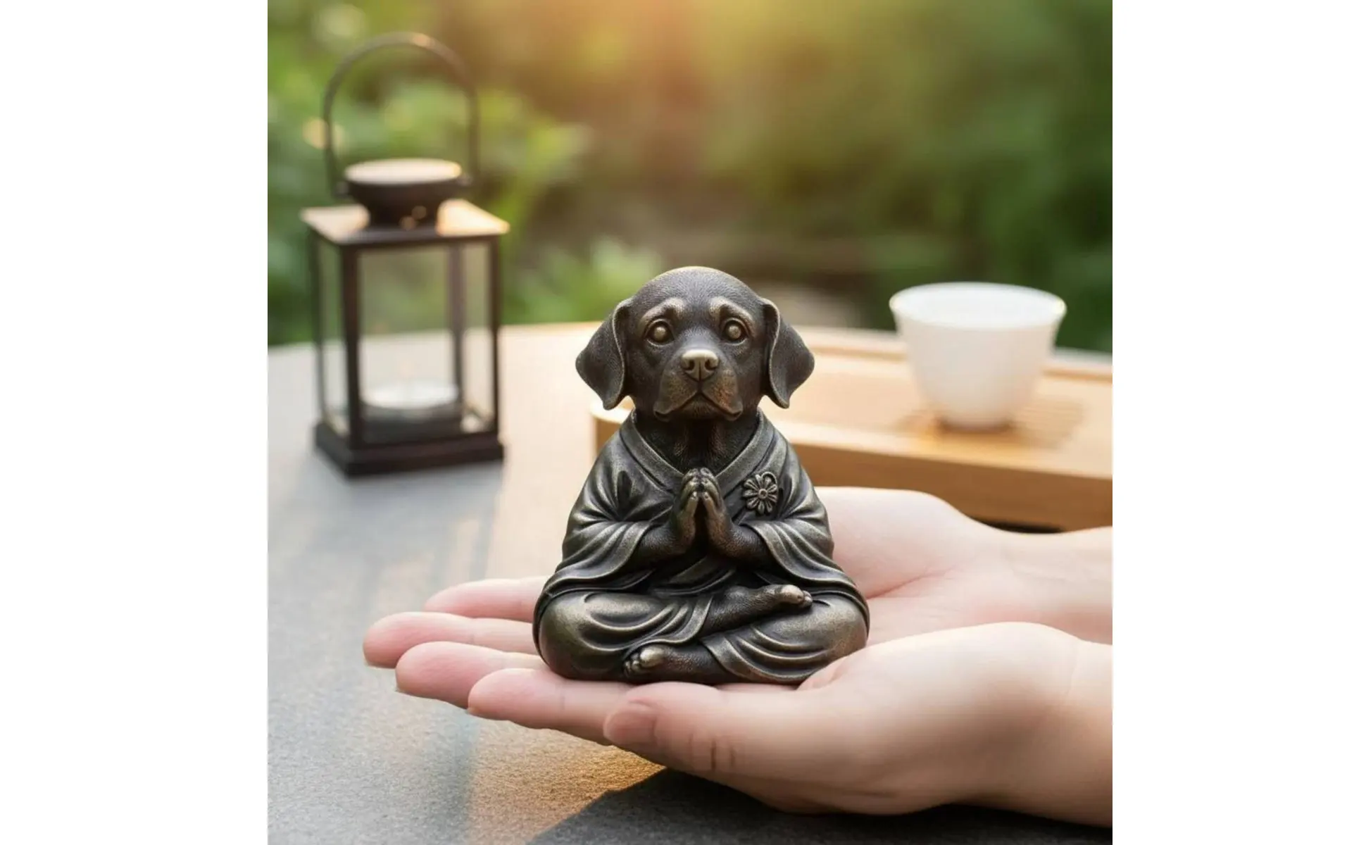Meditating Dog Statue Cute Zen Dog Figurine Resin Zen Creature Figurine Outdoor Friendly Resistant for Desk