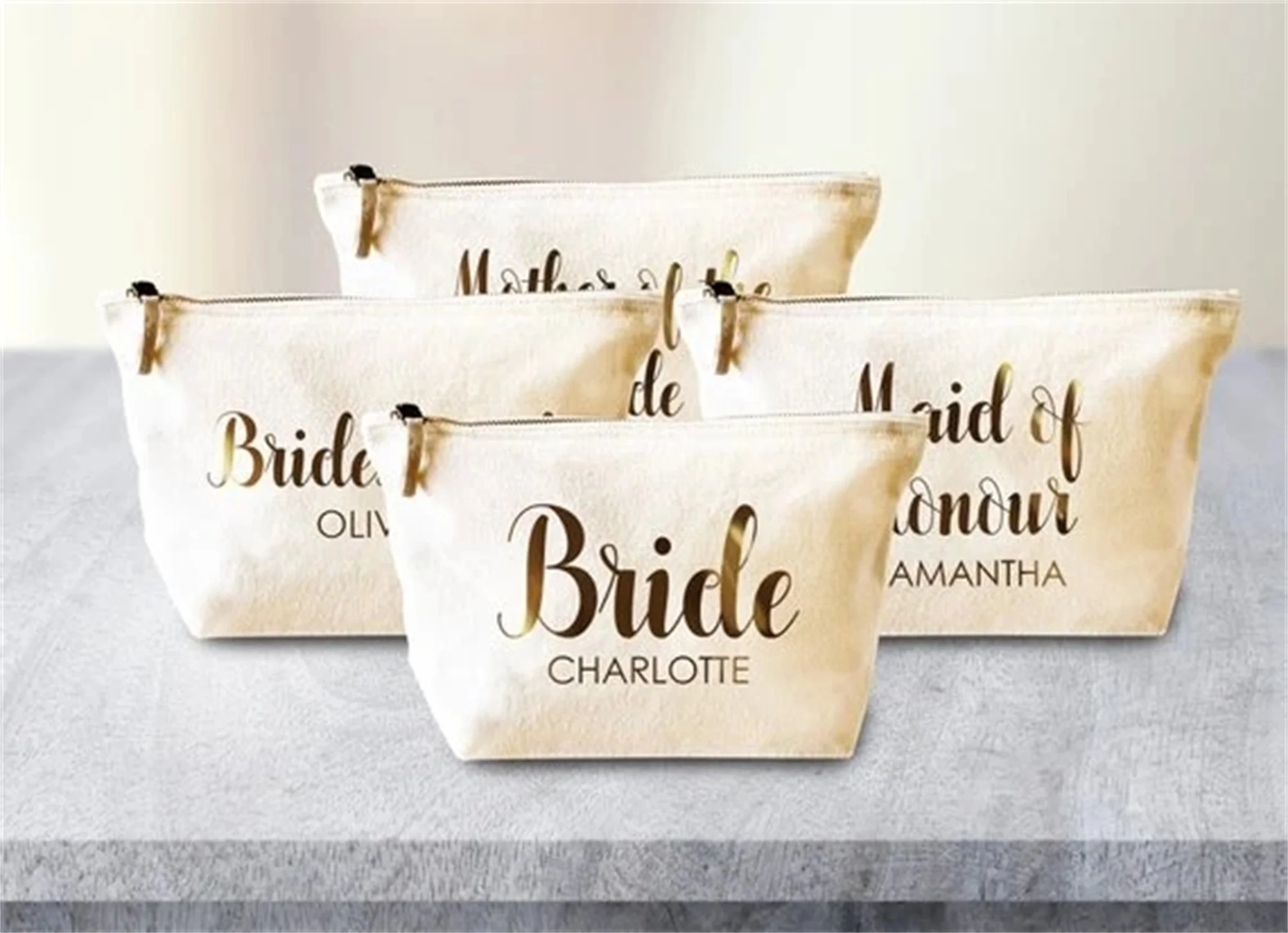 

personalized gold silver wedding birthday gifts bride bridesmaid Make Up makeup comestic vanity Bags toiletry zipper pouches