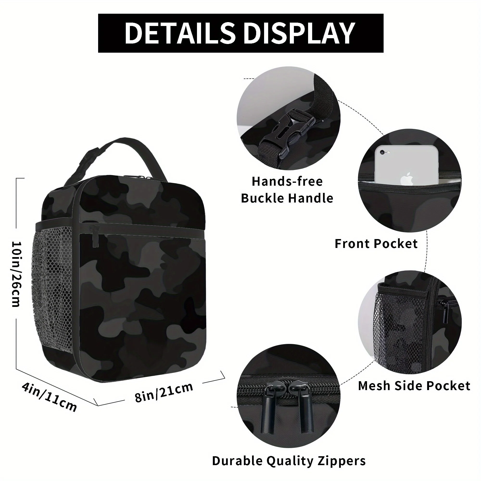 1pc, Black and Gray Camouflage Pattern Printed Thermal Bag, Insulation Bag, Insulated Bag. Not for Food Contact. Suitable for Ho