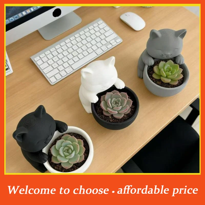VV For Succulents Small Flowers And Cacti Bedroom Offices Desktop Ornament Cat-Shaped Pot With Drainage Holes Uniquely Designed