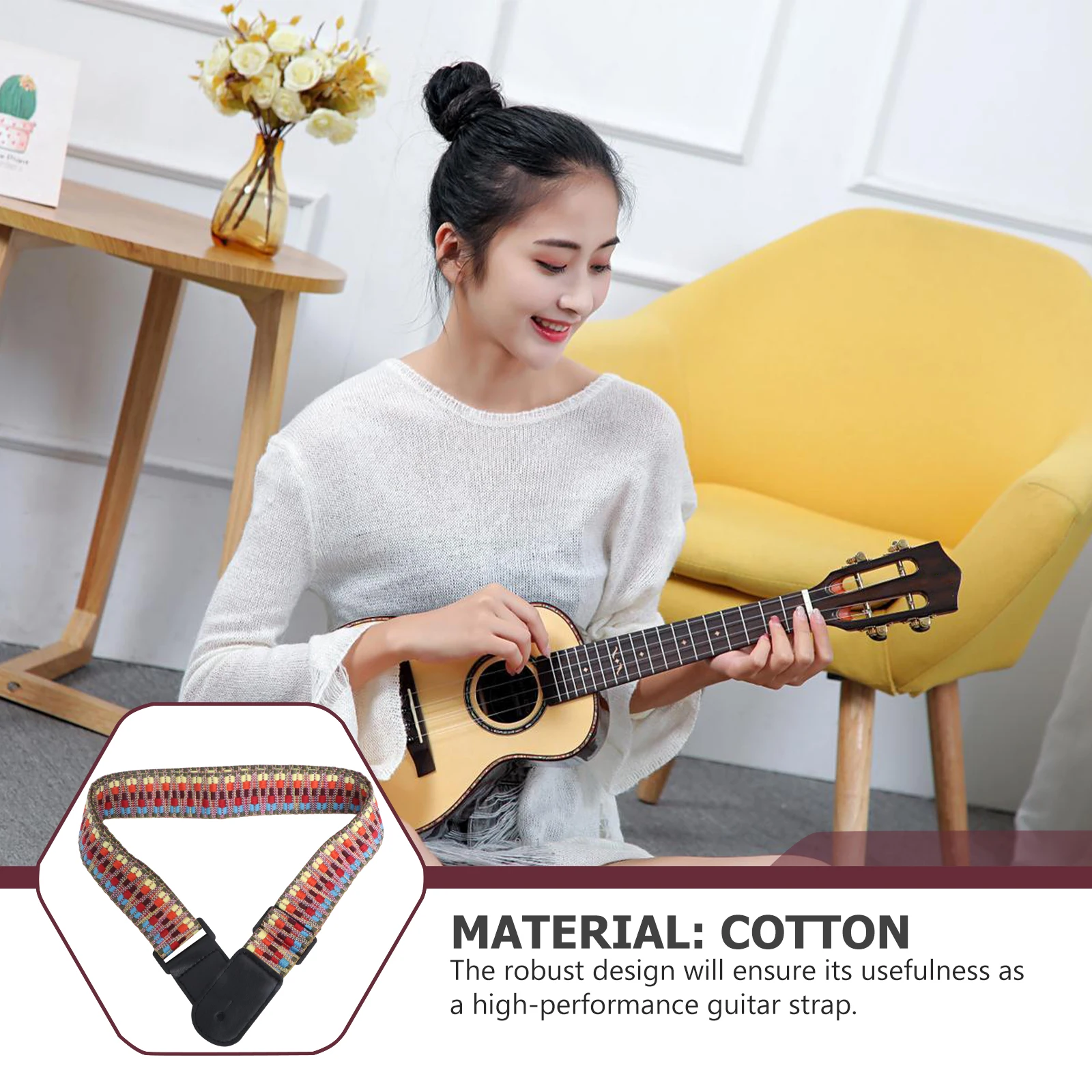 

Guitar Strap Adjustable Braided Cotton Ends For Ukulele Bass Electric Acoustic Guitar National Wind Pattern