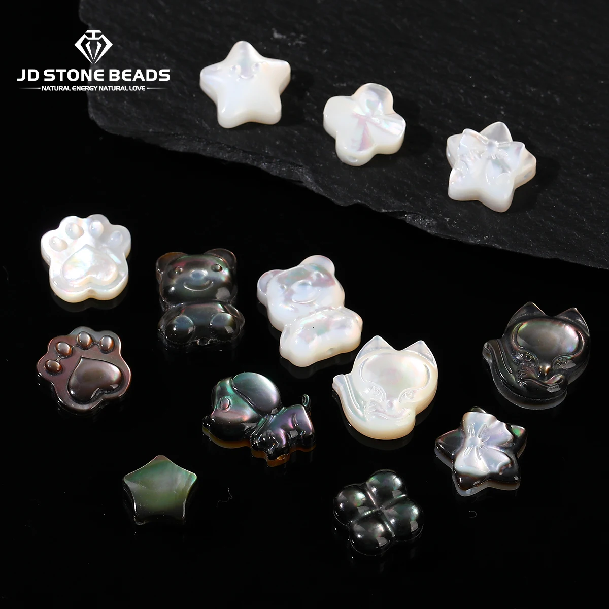 

1 Pc Natural White Black Shell Carved Star Bear Paw Shape Bead With Hole Cute Pendant for Jewelry Making DIY Pendant Accessories
