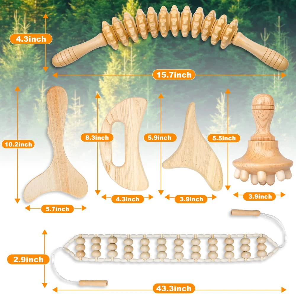 Wooden Curved Massage Roller Stick Wood Therapy Massage Tools Maderoterapia Kit Anti Cellulite Lymphatic Drainage Massager