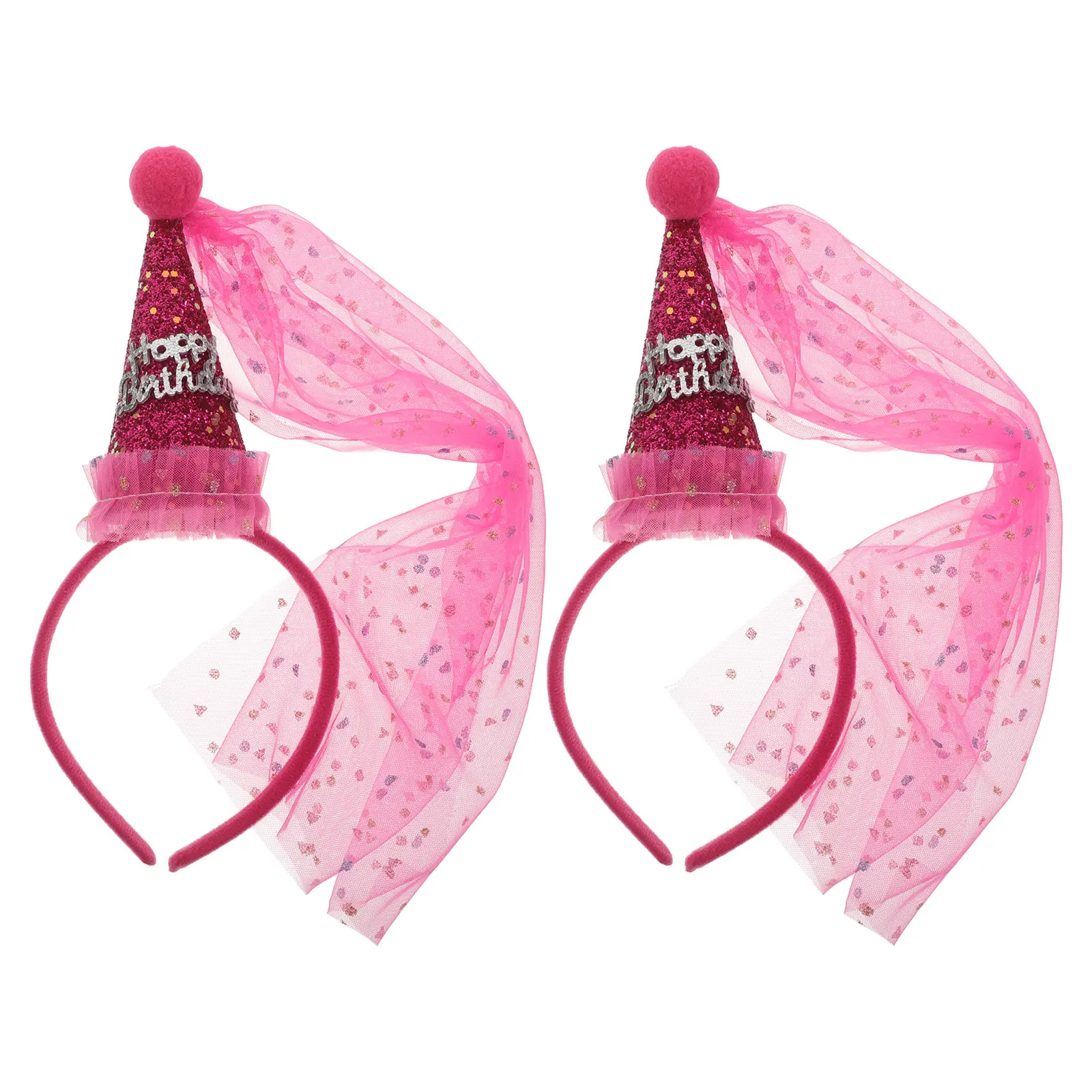 

2Pcs Princess Crown Birthday Headband Colorful Party Cone Hat Gauze Hairband Kids Photo Props Hair Accessories