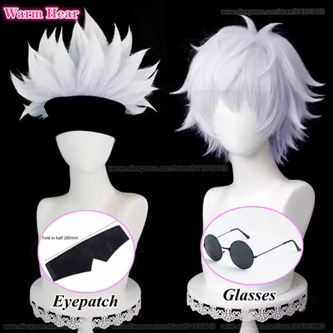 Gojo Satoru Synthetic Wig Anime COS Short Silver Purple Hair Eye Patch Cosplay Wig Heat Resistant Hair Halloween Wigs + Wig Cap