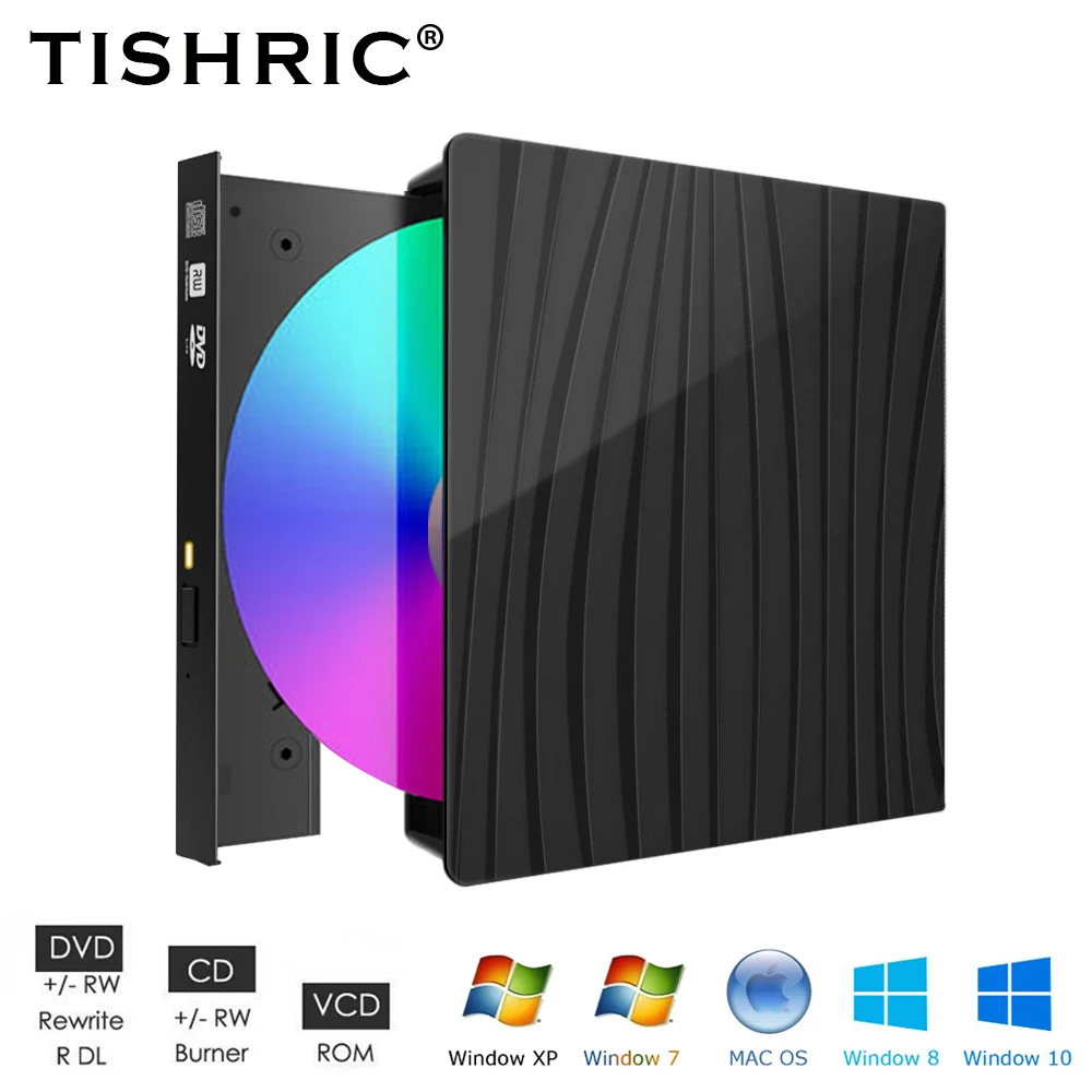

Внешний DVD-привод TISHRIC, портативный USB 3.0 кабель Type C, привод CD, DVD, RW, ROM, Внешний Оптический привод для iMac, ПК, настольного компьютера, ноутбука