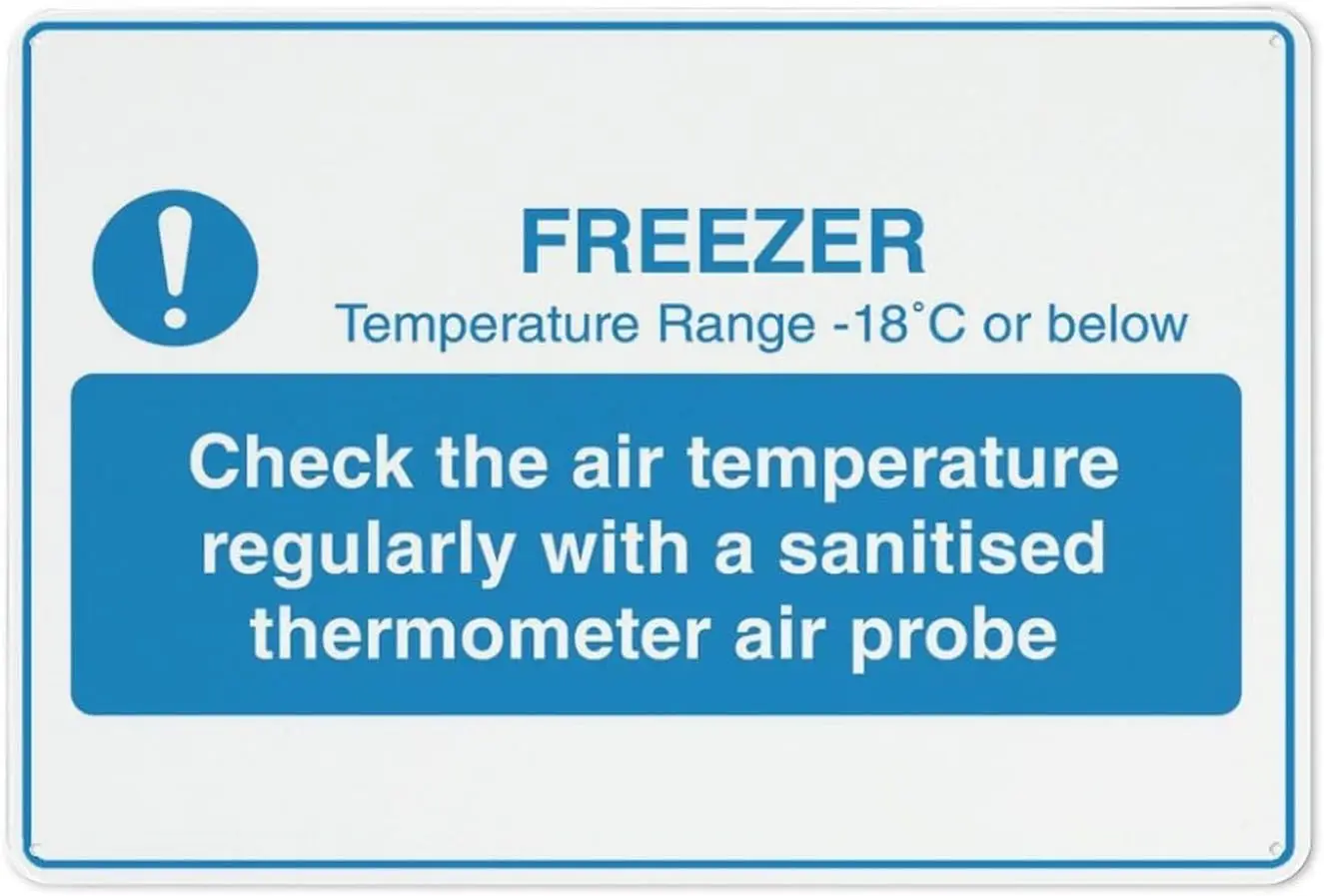 Check Freezer Temperature Food Safety Notice Metal Sign   Restaurant Kitchen Storage Wall Decor Indoor Outdoor Business Facility