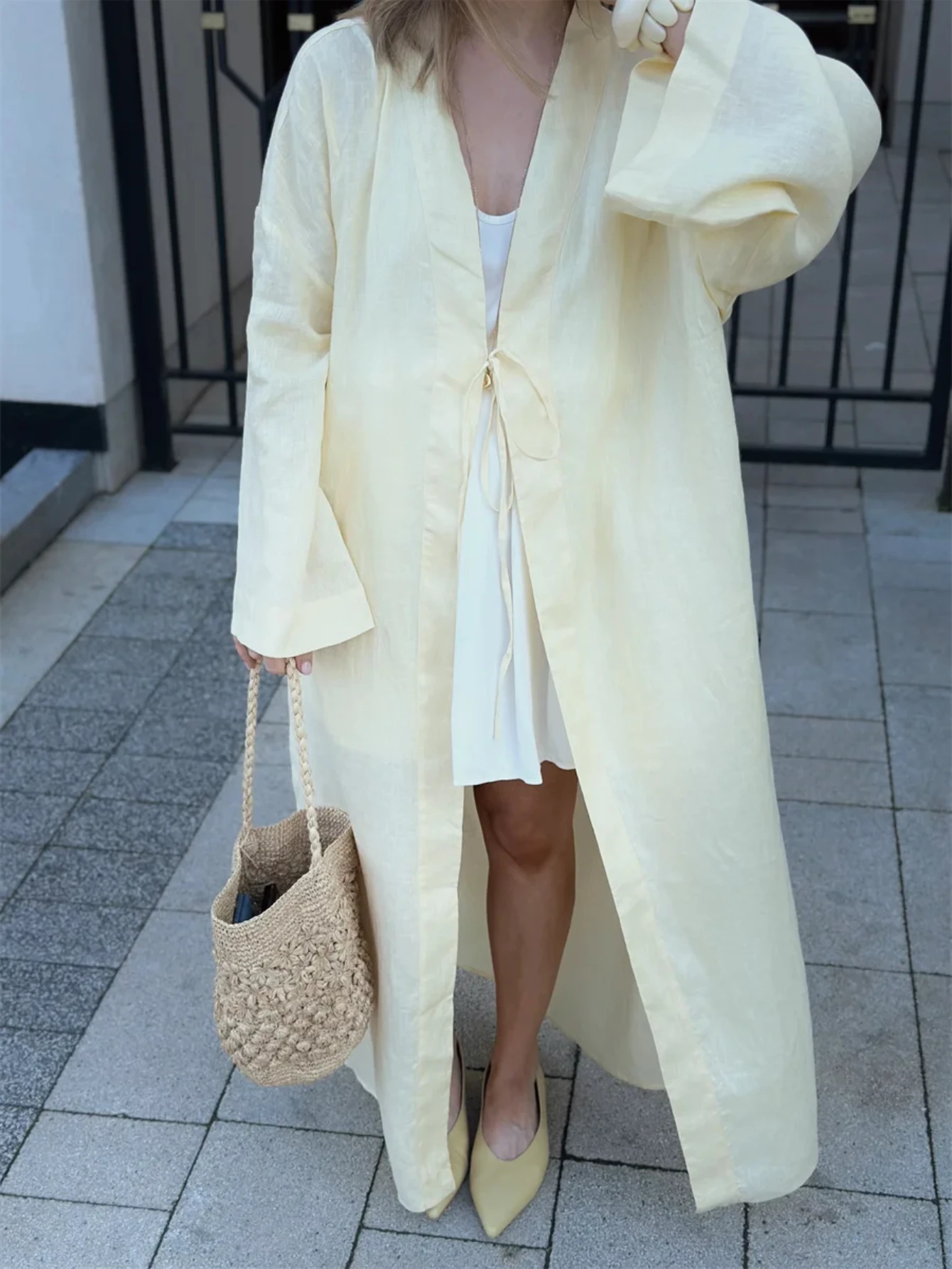 

Oversized Linen Kimono Windbreaker Yellow