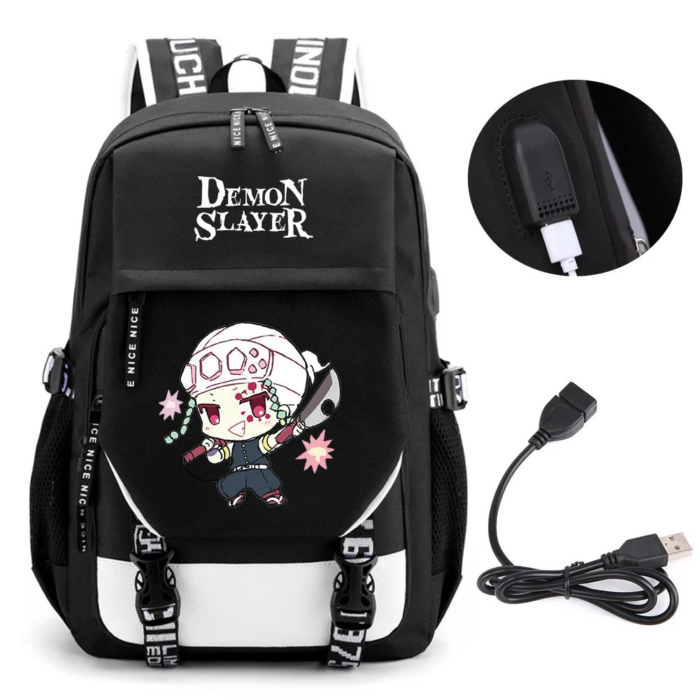 Anime Demon Slayer Kamado Nezuko zaino School Book Bags Mochila Travel USB Port Bag Laptop Boy Girls Gift