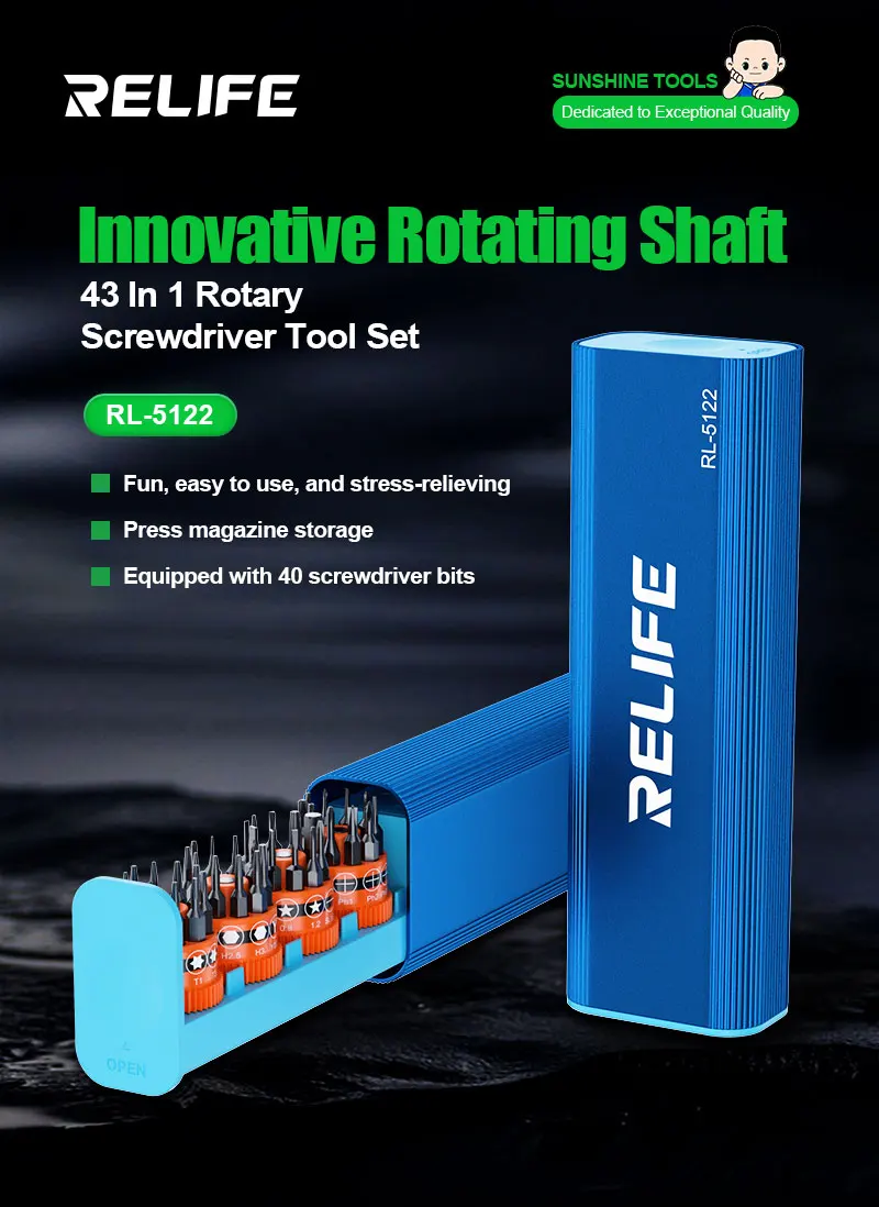 RELIFE RL-5122 43 in1 Screwdriver Set Y0.6/0.8/+1.5/+2.5/T1 for Mobile Phone Tail Plug Disassembly Screwdriver Storage Box Set