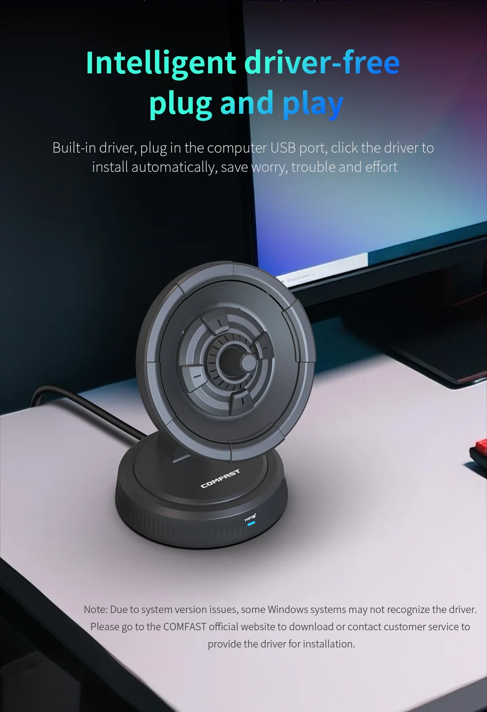 Comfast 2,4G/5,8G/6G WiFi7 Drahtlose Netzwerkkarte 6500Mbps USB WIFI Adapter USB3.0 Laufwerksfreier WLAN-Empfänger 6dbi WPA3 Win10/11