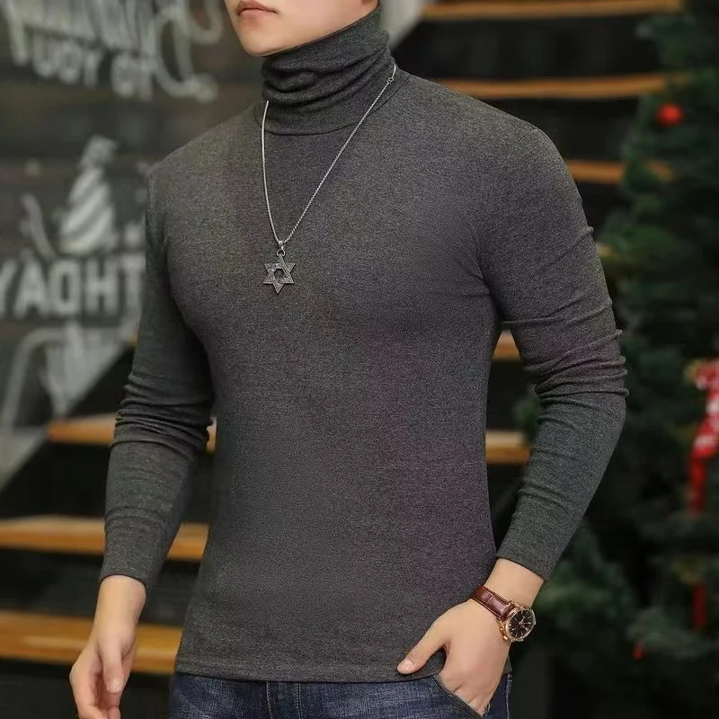Herren Klassisches Herbst-Winter-Rollkragen-T-Shirt Dunkelrot Stretch Lässiges Rollkragen-Top Plus Size Langarm-T-Shirts Junge Männer