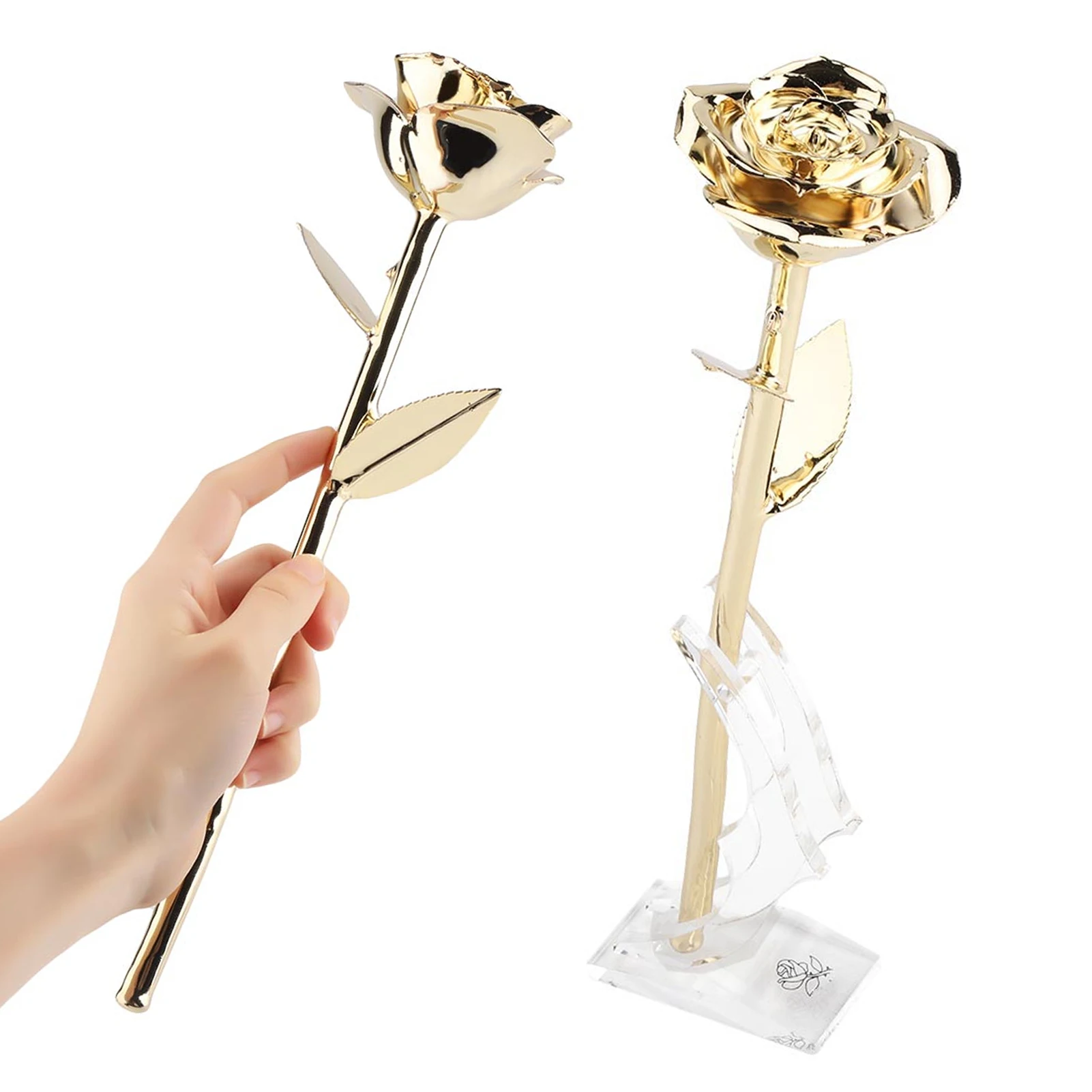 وردة حقيقية مطلية بالذهب عيار 24 قيراط لعيد الحب وردة ذهبية مع قاعدة لتزيين الهدايا لصديقتك