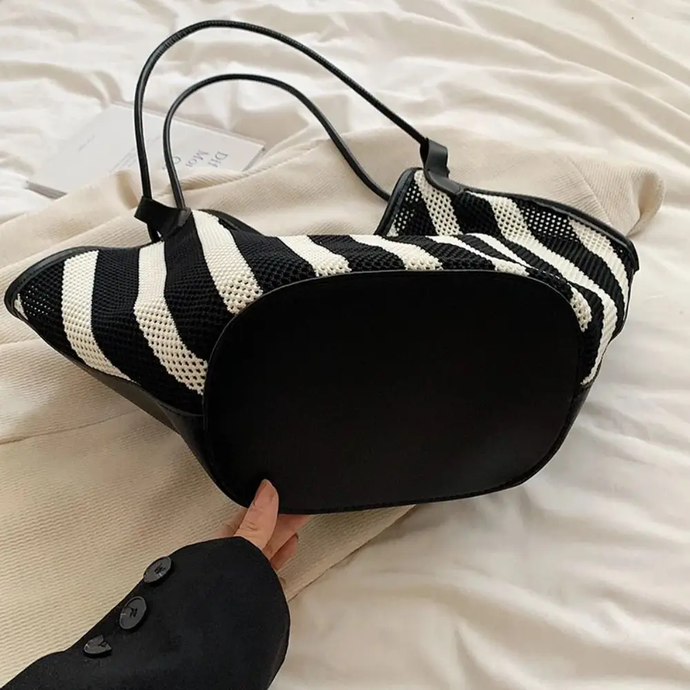 Tote Bag Large Capacity Storage Shopping Bag Casual Oversize Basket Shopper Bag Fashion Portable Striped Handbag Students