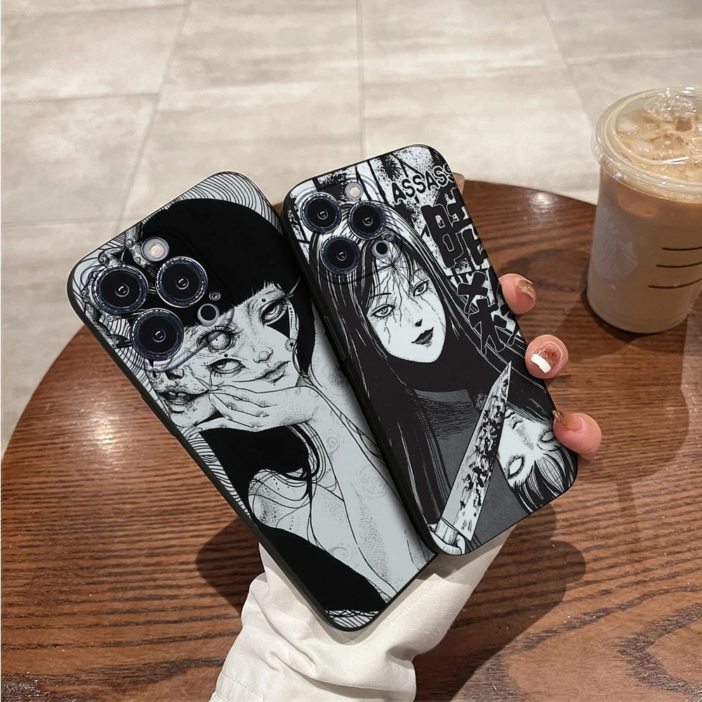 Black Junji Itos Tomies Phone Case For IPhone 11 12 13 14 15 16 Mini Plus Pro Max Silicon Black Soft TPU Cover